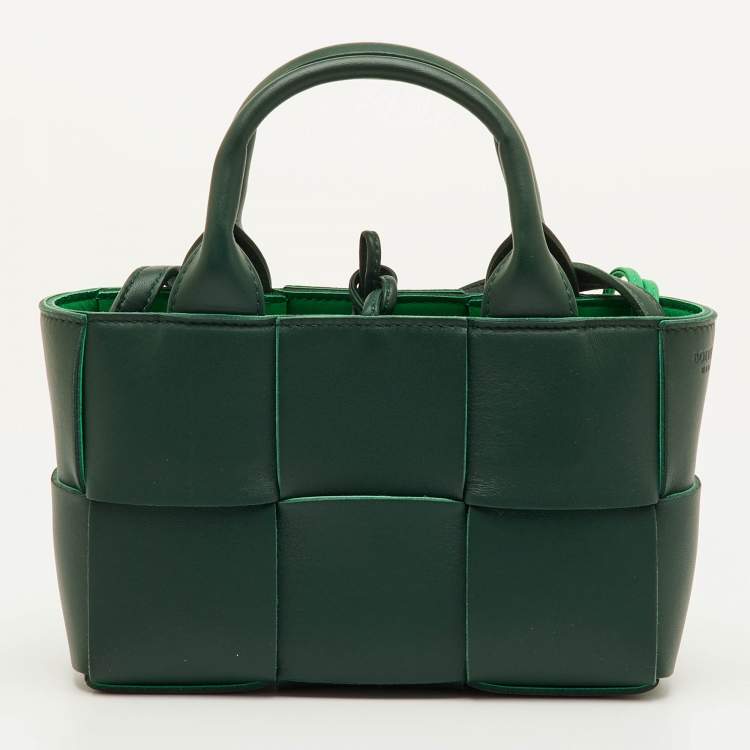 Pre Owned Bottega Veneta Candy Arco Mini Dark Green Leather Tote