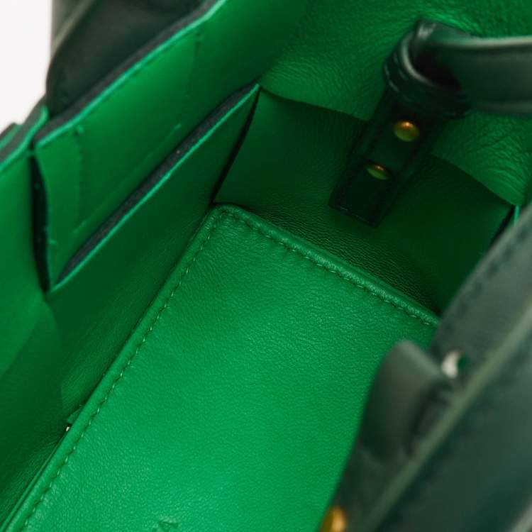 Pre Owned Bottega Veneta Candy Arco Mini Dark Green Leather Tote