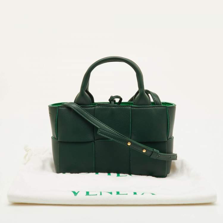 Pre Owned Bottega Veneta Candy Arco Mini Dark Green Leather Tote