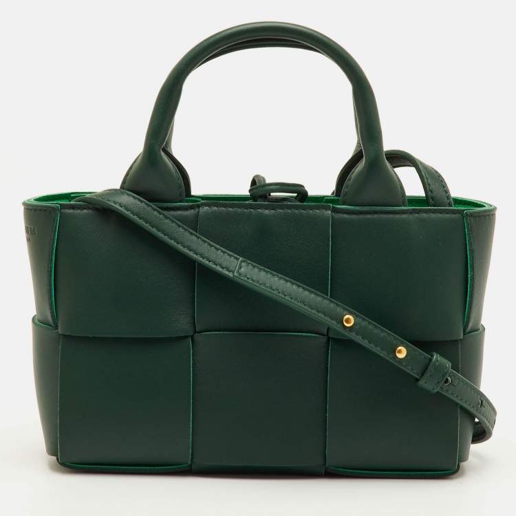 Pre Owned Bottega Veneta Candy Arco Mini Dark Green Leather Tote