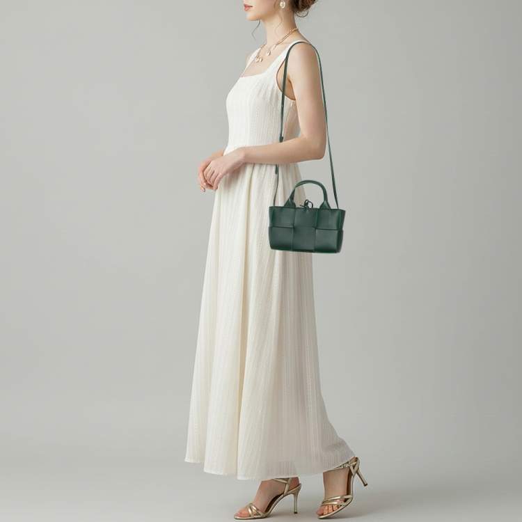 Pre Owned Bottega Veneta Candy Arco Mini Dark Green Leather Tote