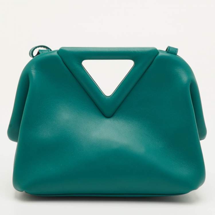 Pre Owned Bottega Veneta Teal Green Leather Small Point Triangle Bag