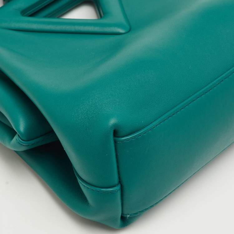 Pre Owned Bottega Veneta Teal Green Leather Small Point Triangle Bag