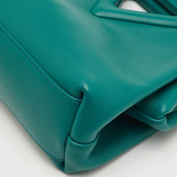 Pre Owned Bottega Veneta Teal Green Leather Small Point Triangle Bag