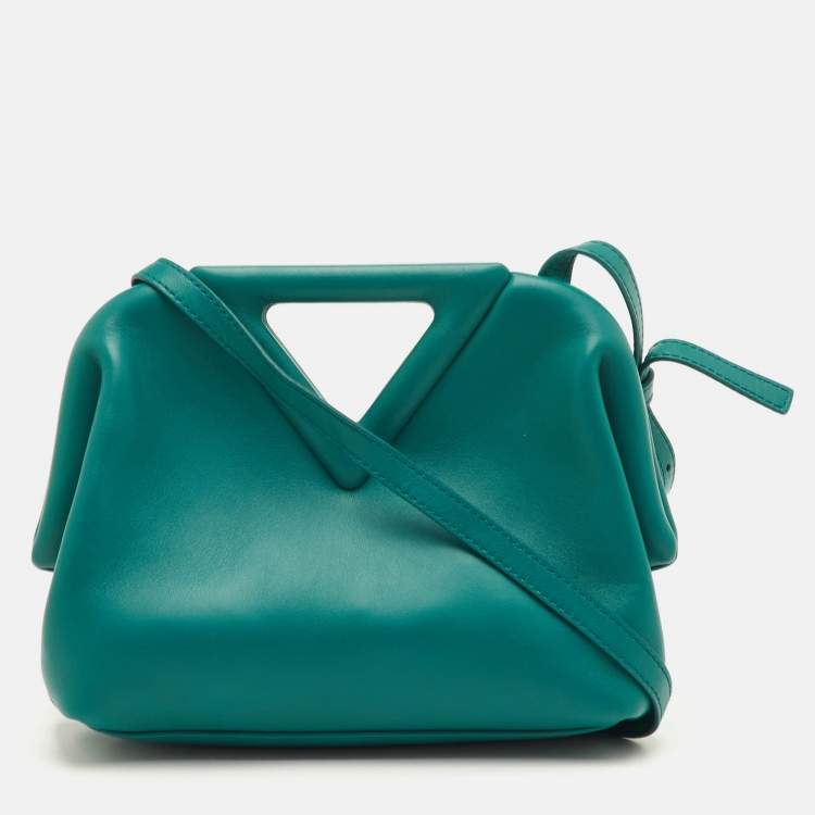 Pre Owned Bottega Veneta Teal Green Leather Small Point Triangle Bag
