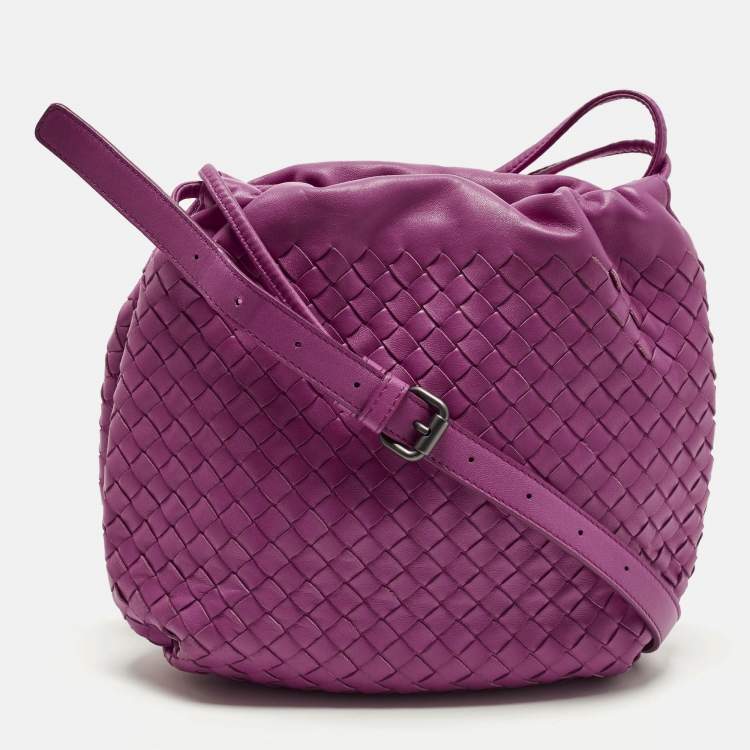 Pre Owned Bottega Veneta Pink Intrecciato Leather Drawstring Hobo