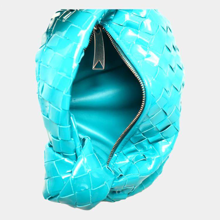 Pre Owned Bottega Veneta Mini Jodie Blue Patent Leather Bag