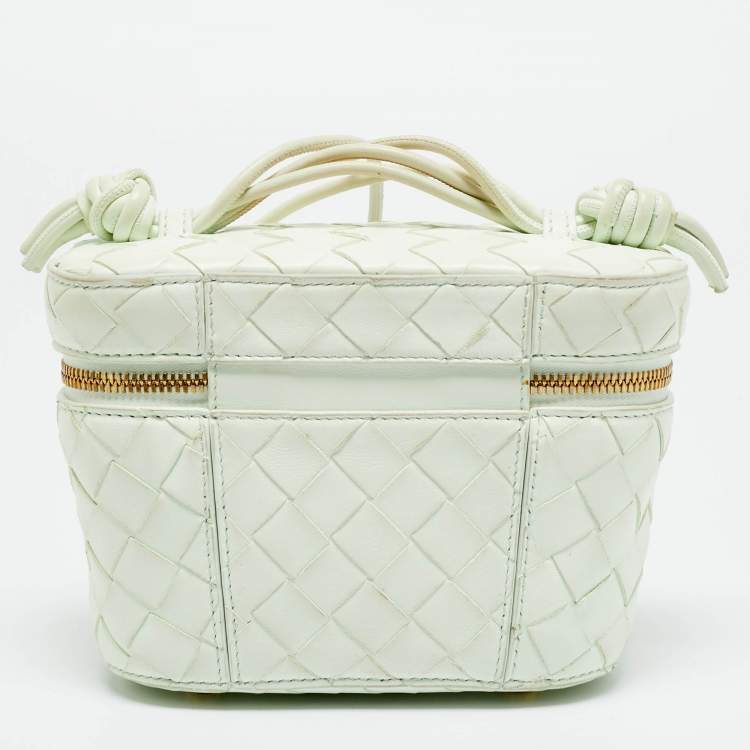 Pre Owned Bottega Veneta Vanity Mini Mint Green Intrecciato Leather Case Bag