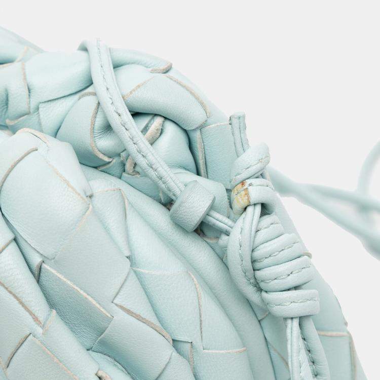 Pre Owned Bottega Veneta Blue Nappa Intrecciato The Mini Pouch Crossbody