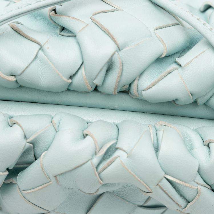 Pre Owned Bottega Veneta Blue Nappa Intrecciato The Mini Pouch Crossbody