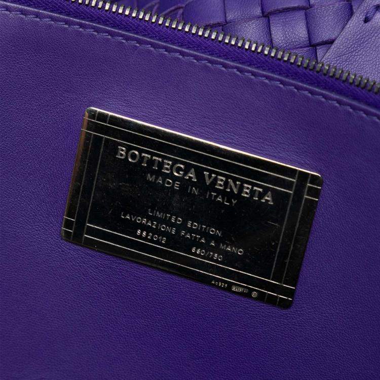 Pre Owned Bottega Veneta Purple Medium Lambskin Intreccio Cabat Tote