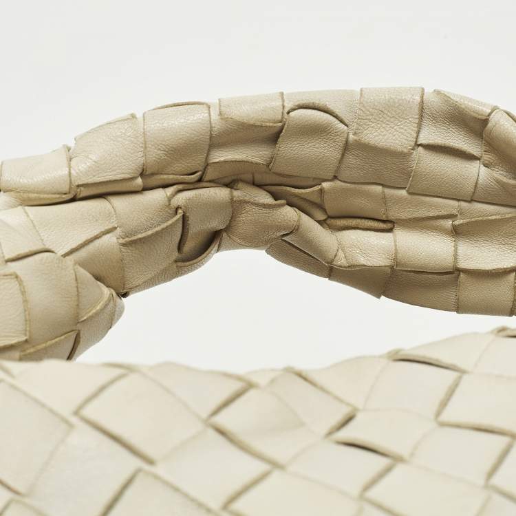 Pre Owned Bottega Veneta Jodie Mini Off White Intrecciato Leather Hobo