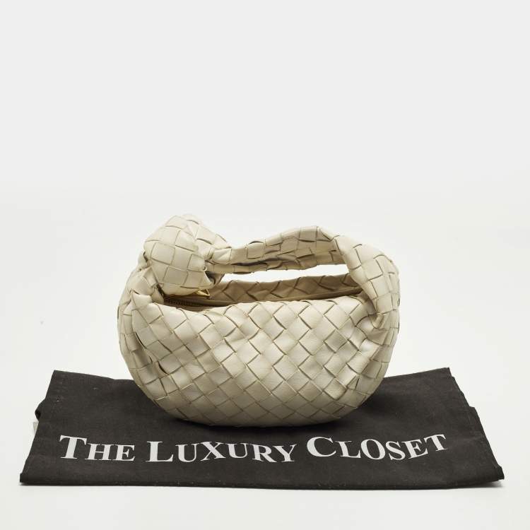 Pre Owned Bottega Veneta Jodie Mini Off White Intrecciato Leather Hobo