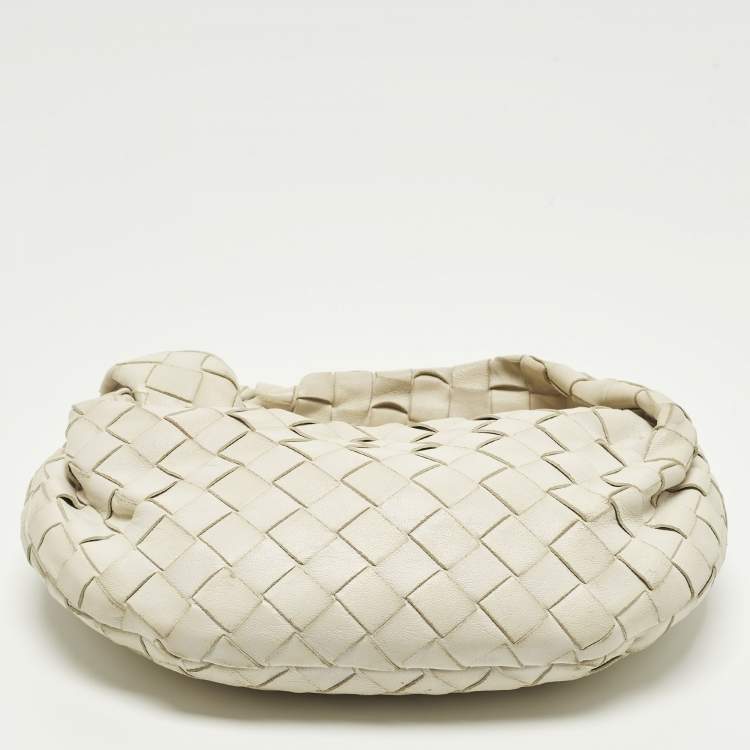 Pre Owned Bottega Veneta Jodie Mini Off White Intrecciato Leather Hobo