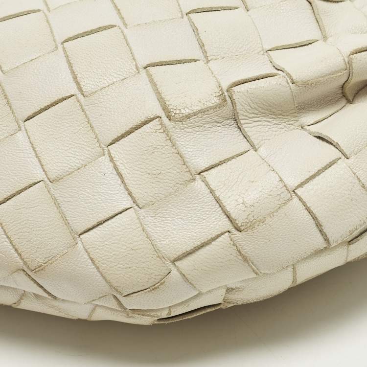 Pre Owned Bottega Veneta Jodie Mini Off White Intrecciato Leather Hobo