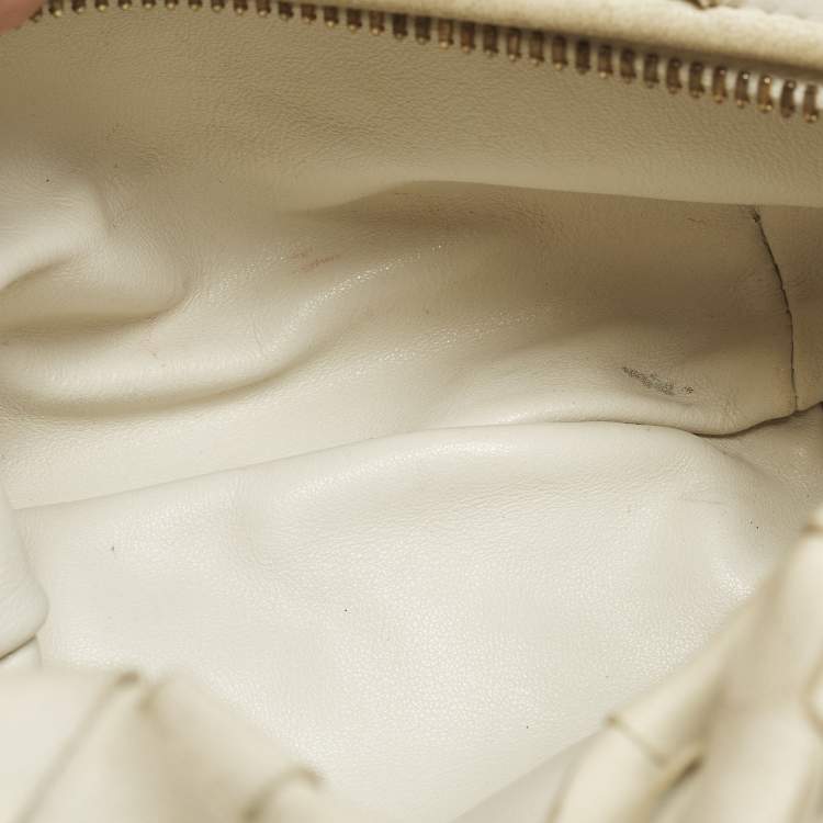 Pre Owned Bottega Veneta Jodie Mini Off White Intrecciato Leather Hobo