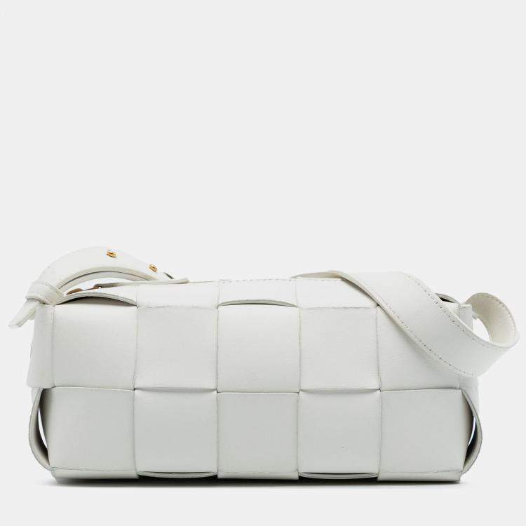 مملوكة مسبقًا Bottega Veneta White Small Lambskin Intrecciato Brick Cassette