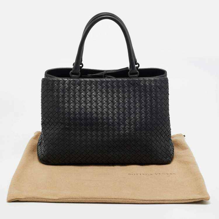 مملوكة مسبقًا Bottega Veneta Double Compartment Dark Grey Intrecciato Leather Tote