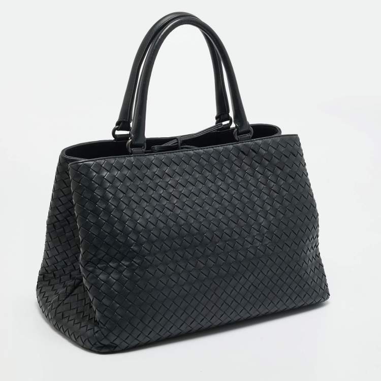 مملوكة مسبقًا Bottega Veneta Double Compartment Dark Grey Intrecciato Leather Tote