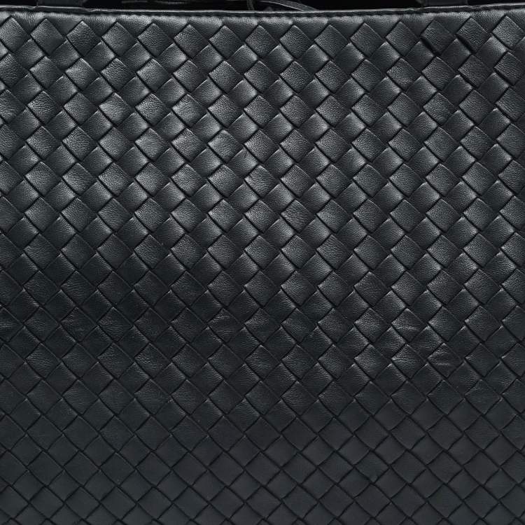 مملوكة مسبقًا Bottega Veneta Double Compartment Dark Grey Intrecciato Leather Tote