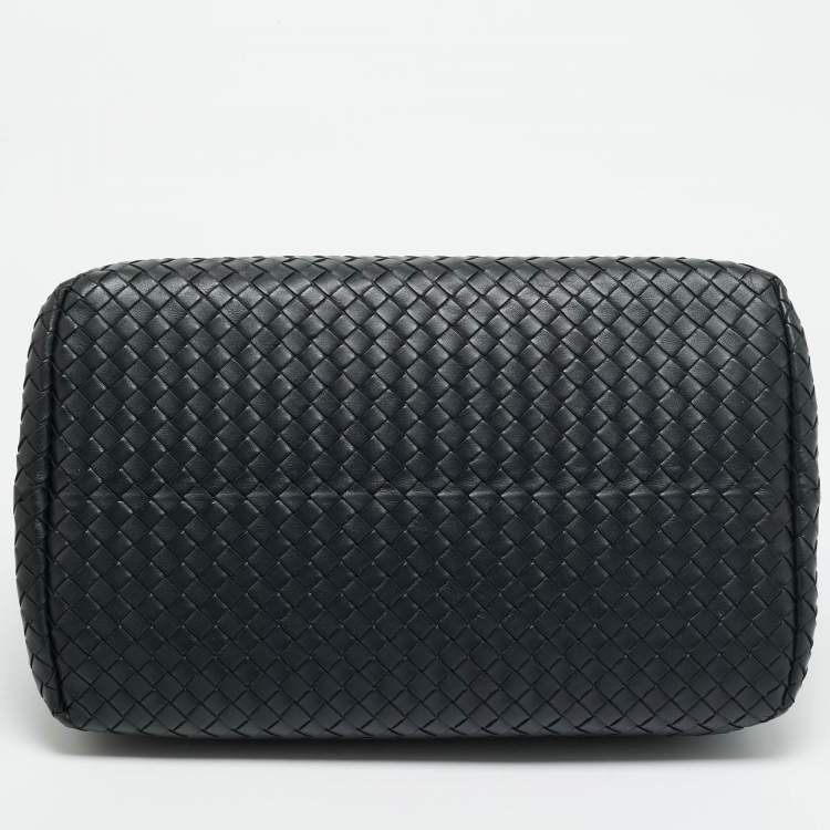 مملوكة مسبقًا Bottega Veneta Double Compartment Dark Grey Intrecciato Leather Tote