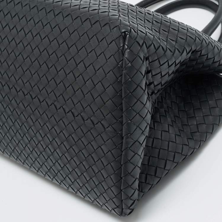 مملوكة مسبقًا Bottega Veneta Double Compartment Dark Grey Intrecciato Leather Tote