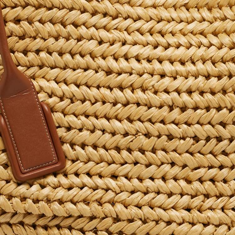 Pre Owned Bottega Veneta Acro Cream/Brown Leather and Raffia Tote