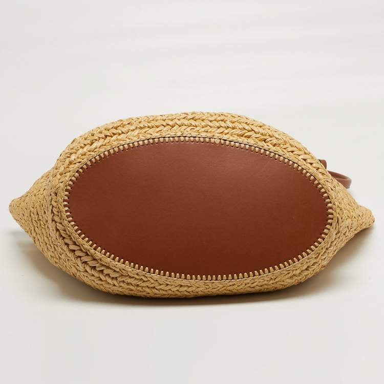 Pre Owned Bottega Veneta Acro Cream/Brown Leather and Raffia Tote