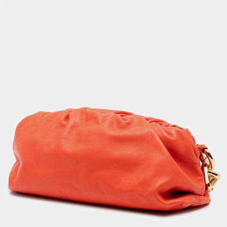 Pre Owned Bottega Veneta Orange Lambskin Chain Pouch