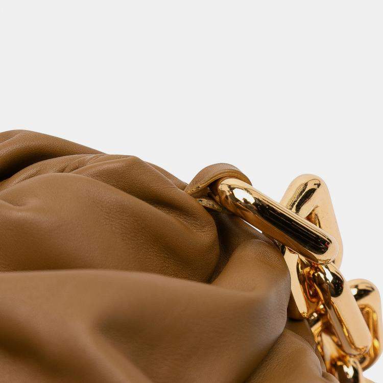 Pre Owned Bottega Veneta Brown Lambskin Chain Pouch