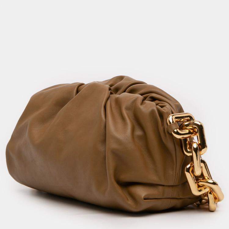 Pre Owned Bottega Veneta Brown Lambskin Chain Pouch