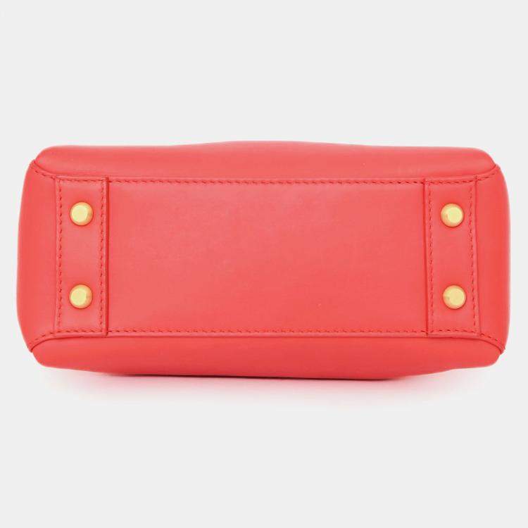 Pre Owned Bottega Veneta Red Intrecciato Leather Piazza Top Handle Bag with Strap