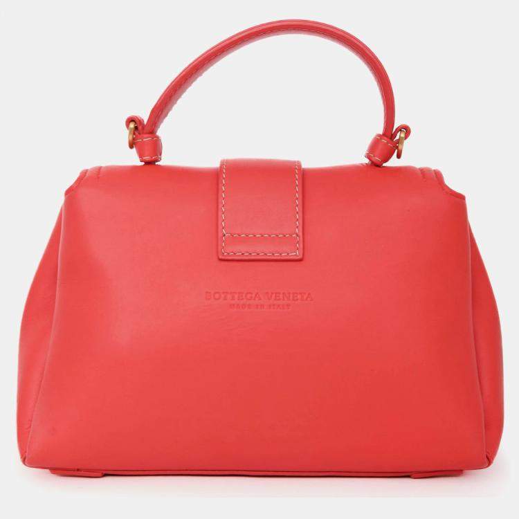 Pre Owned Bottega Veneta Red Intrecciato Leather Piazza Top Handle Bag with Strap