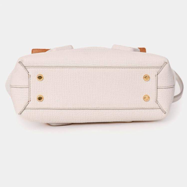 Pre Owned Bottega Veneta White Leather Mini Acro Top Handle