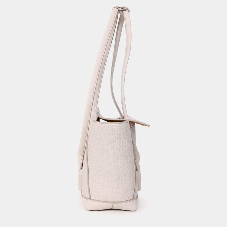 Pre Owned Bottega Veneta White Leather Mini Acro Top Handle