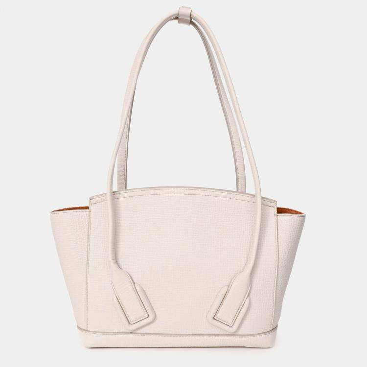 Pre Owned Bottega Veneta White Leather Mini Acro Top Handle