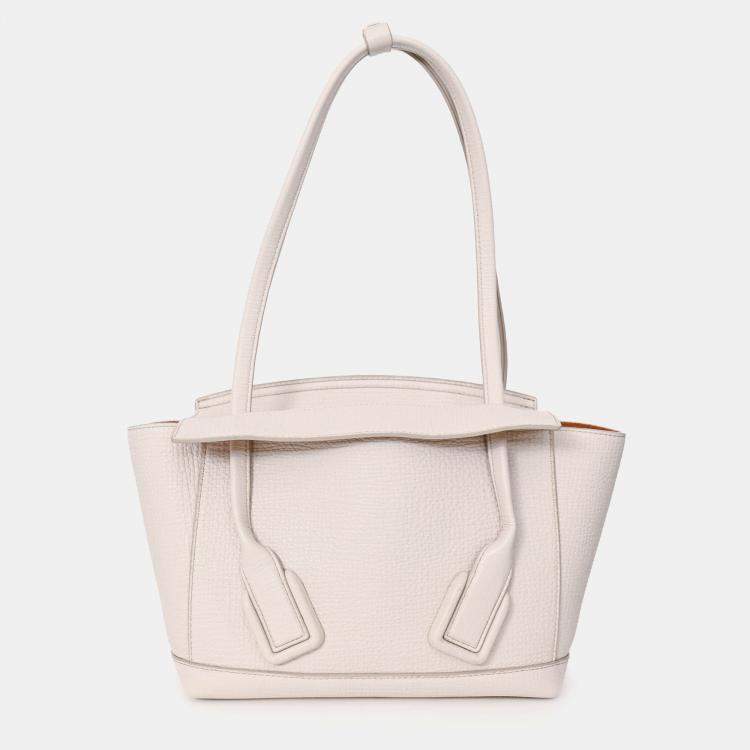 Pre Owned Bottega Veneta White Leather Mini Acro Top Handle