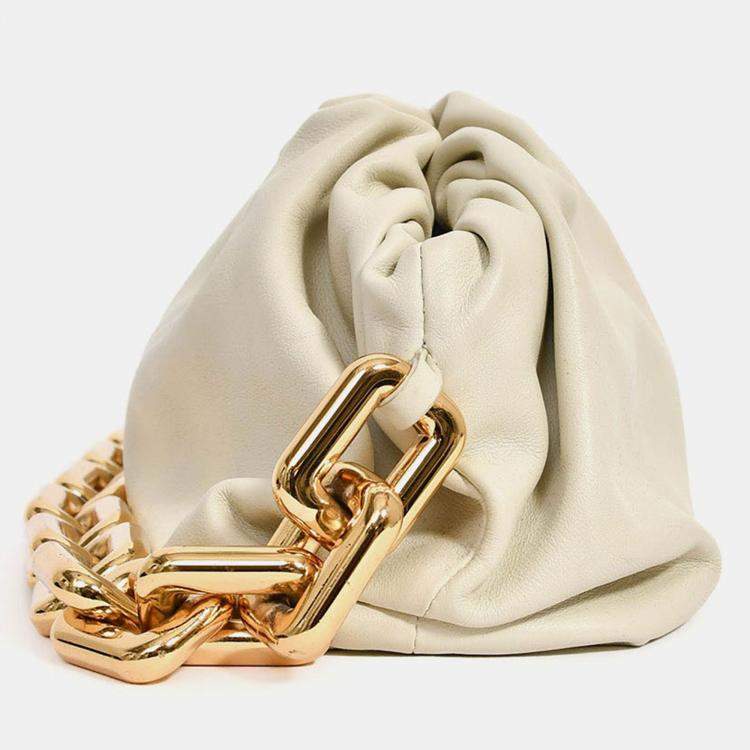 Pre Owned Bottega Veneta Beige Chain Pouch Bag