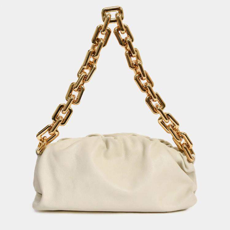 Pre Owned Bottega Veneta Beige Chain Pouch Bag