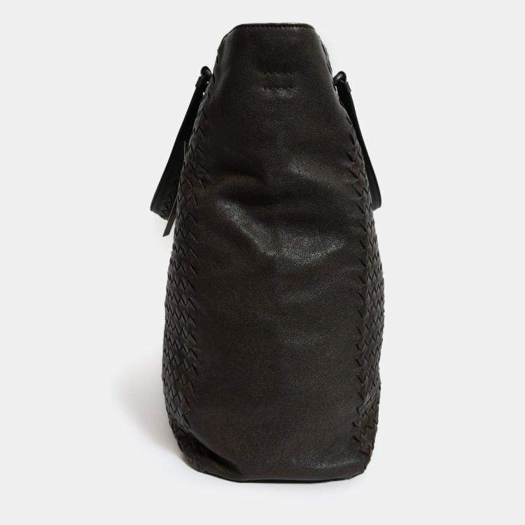 Pre Owned Bottega Veneta Black Intrecciato Leather Top Handle Tote Bag with Strap