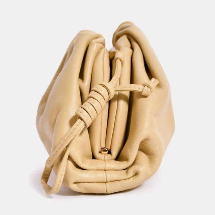 Pre Owned Bottega Veneta Beige Leather Mini Pouch Bag