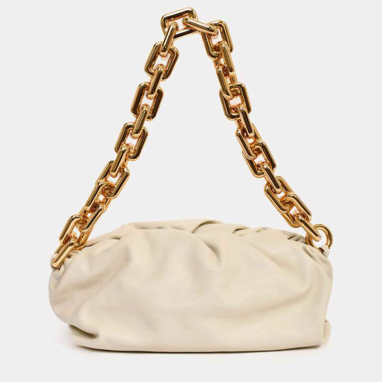 Pre Owned Bottega Veneta Beige Chain Pouch Bag