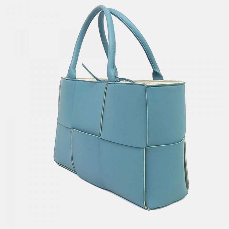 Pre Owned Bottega Veneta Blue Leather Arco Tote Bag