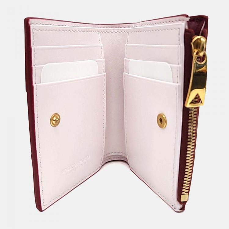 Pre Owned Bottega Veneta Red Leather Mesh Bi-Fold Wallet