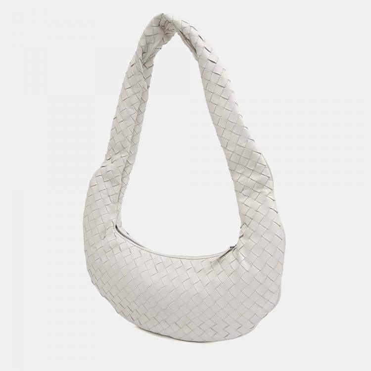 مملوكة مسبقًا Bottega Veneta White Leather Mesh Crossbody Bag