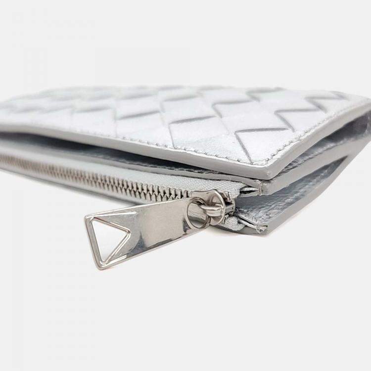 Pre Owned Bottega Veneta Silver Leather Mesh Long Wallet