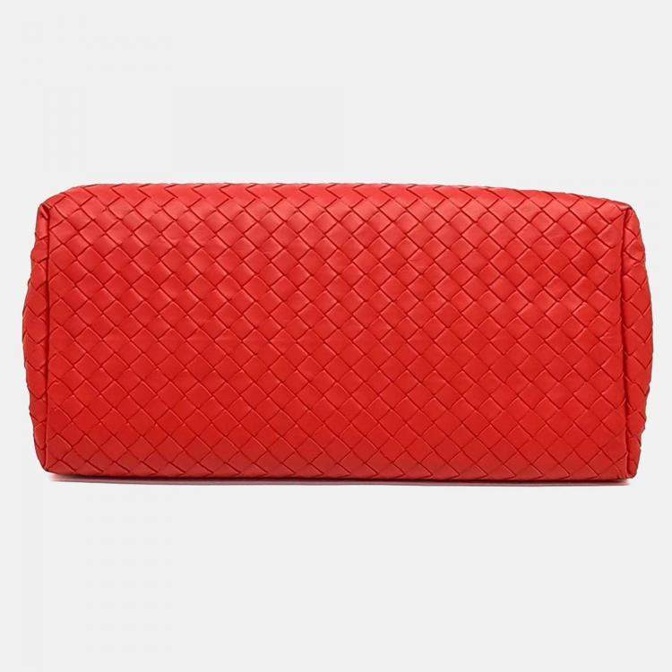 Pre Owned Bottega Veneta Red Leather Mesh Roma Bag