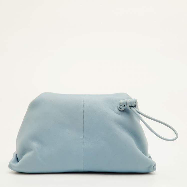 Pre Owned Bottega Veneta BV Trine Angular Light Blue Leather Clutch