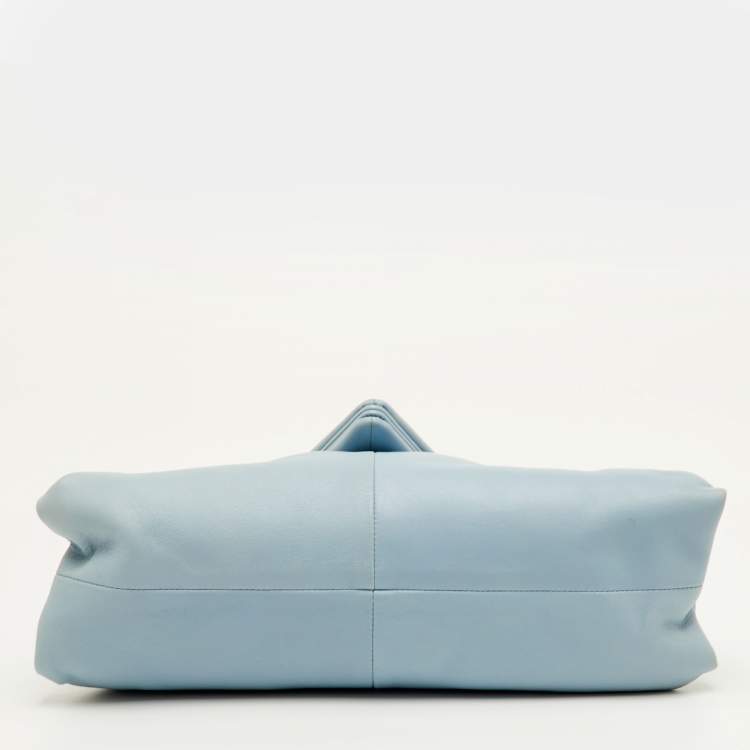 Pre Owned Bottega Veneta BV Trine Angular Light Blue Leather Clutch