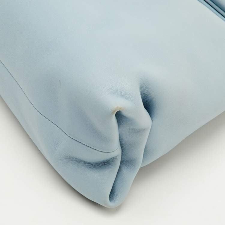 Pre Owned Bottega Veneta BV Trine Angular Light Blue Leather Clutch